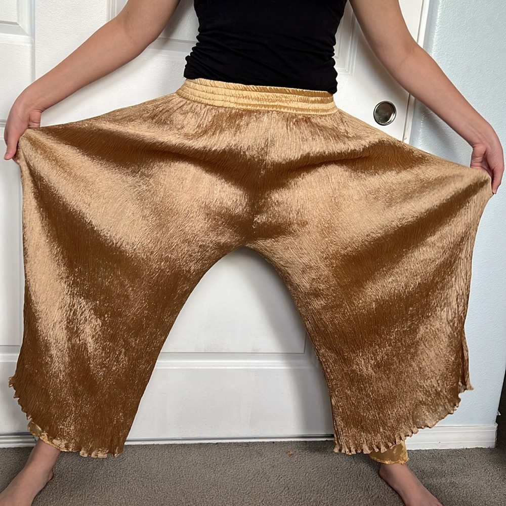 Vtg 80s 90s GOLD lined MC Hammer style CREPE palazzo pants fits S M hip hop